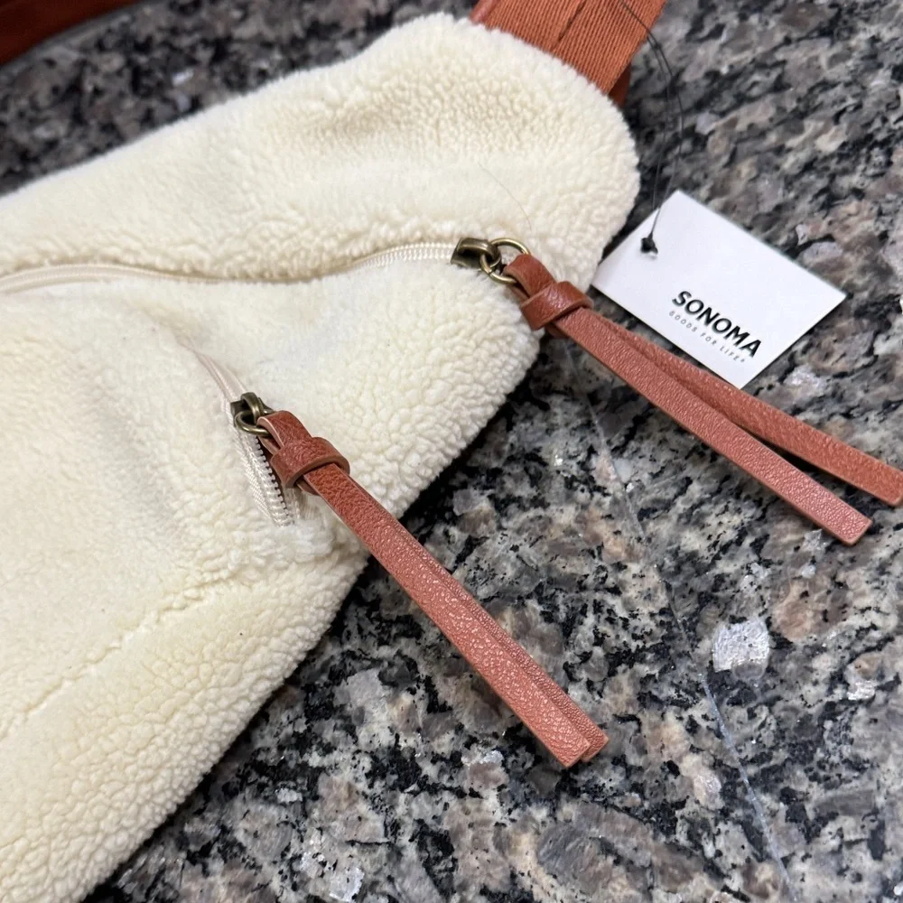 Sonoma Sherpa Cream and Brown Women's sling bag NWT
